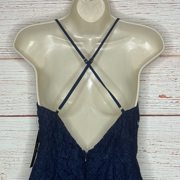 NWT Lulus Flirting with Desire Navy Blue Lace Bodycon Dress Sz S - Picture 13 of 16